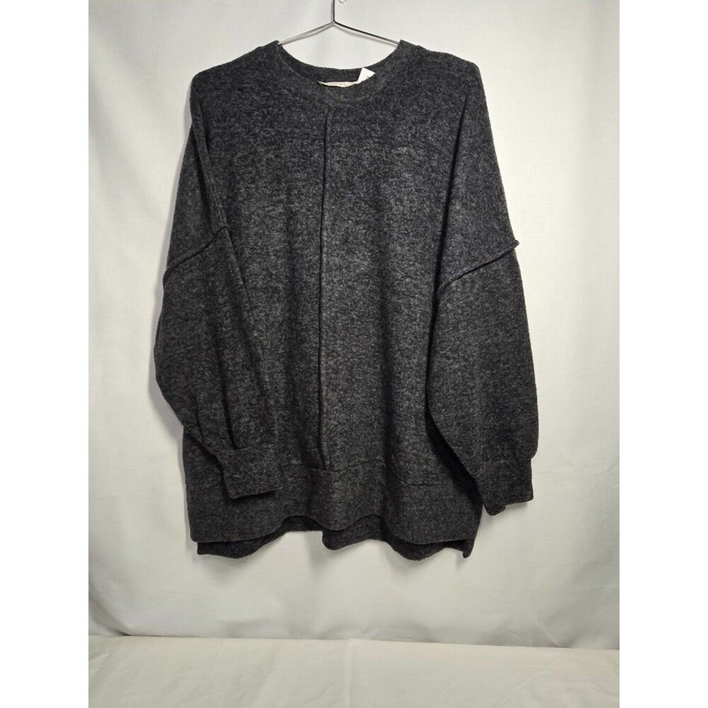 Zenana Oversized coal Brushed Melange drop shoulder Crewneck Sweater L/XL NWT